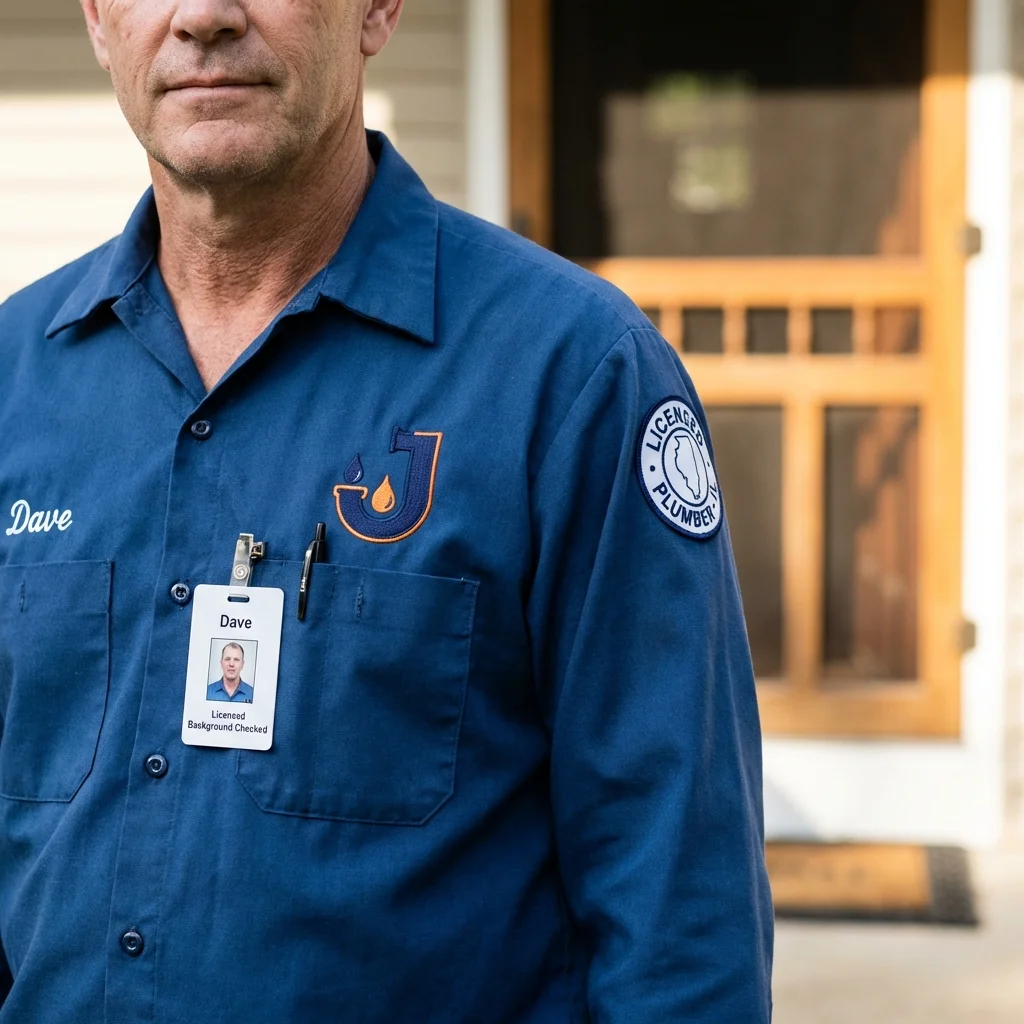 Licensed plumber showing ID badge in Crestline, CA