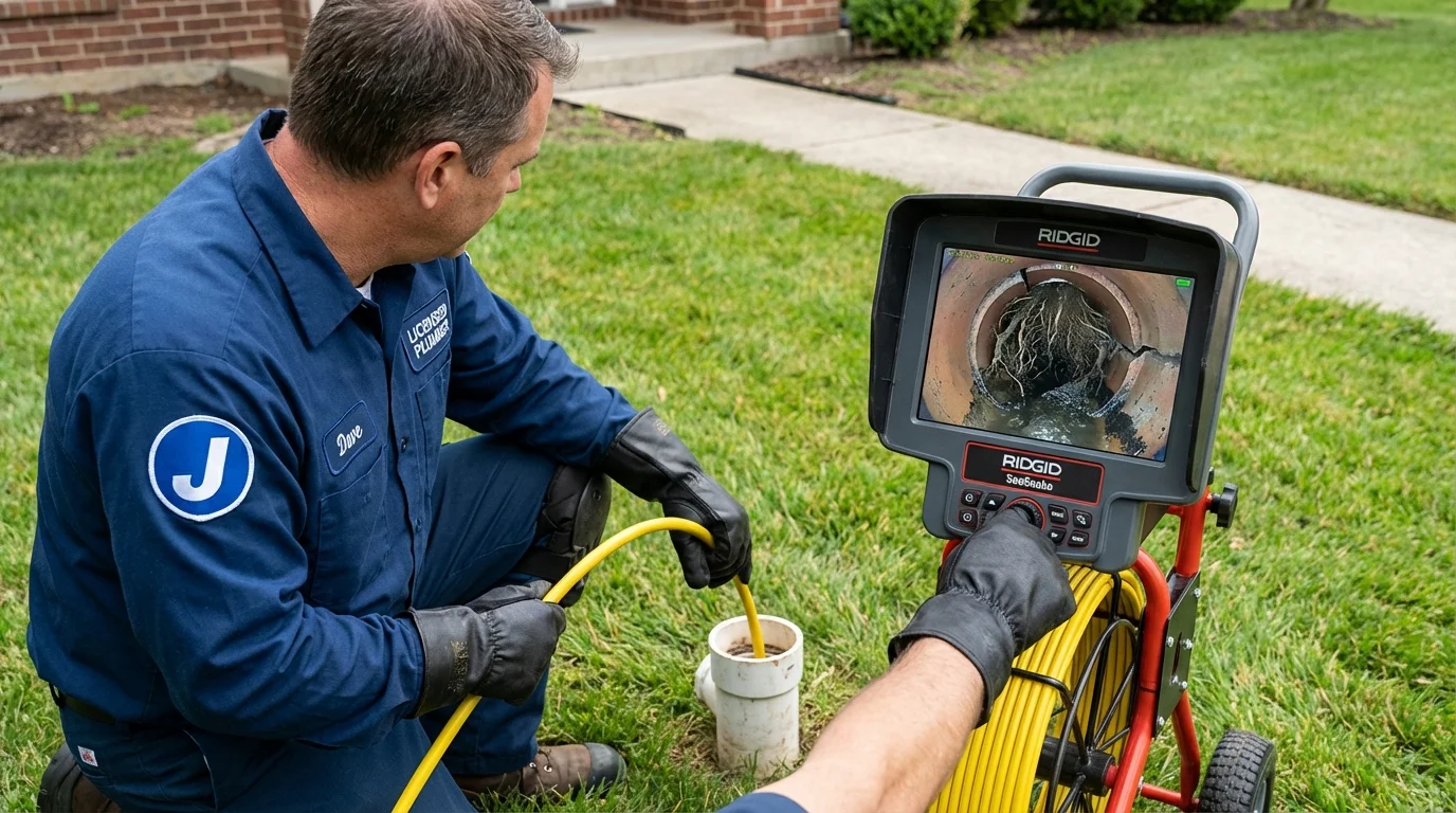 Sewer camera inspection being performed by Johns Plumbing LLC in Crestline