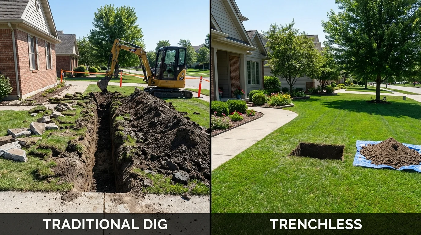 Trenchless sewer repair with minimal yard damage versus traditional excavation in Crestline, CA